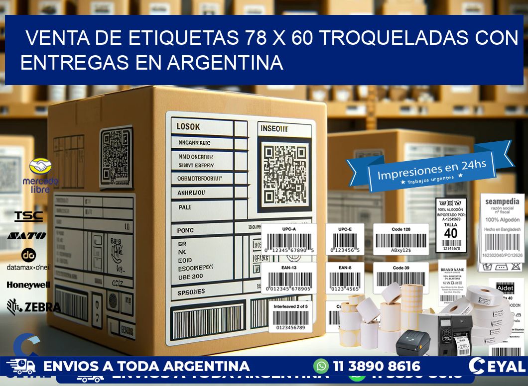 Venta de etiquetas 78 x 60 troqueladas con entregas en Argentina