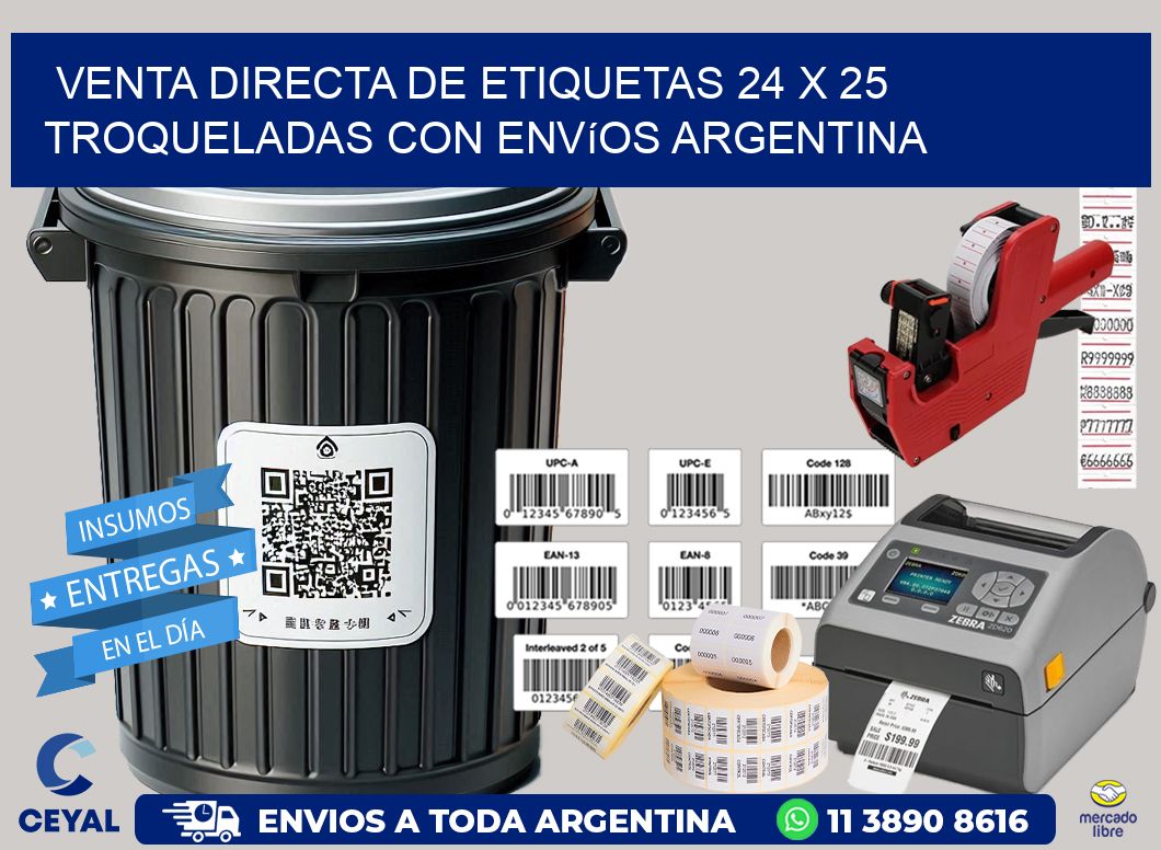 Venta directa de etiquetas 24 x 25 troqueladas con envíos Argentina