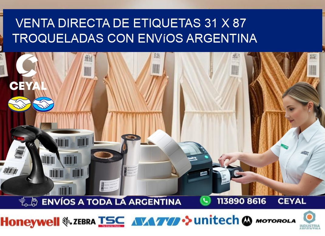 Venta directa de etiquetas 31 x 87 troqueladas con envíos Argentina