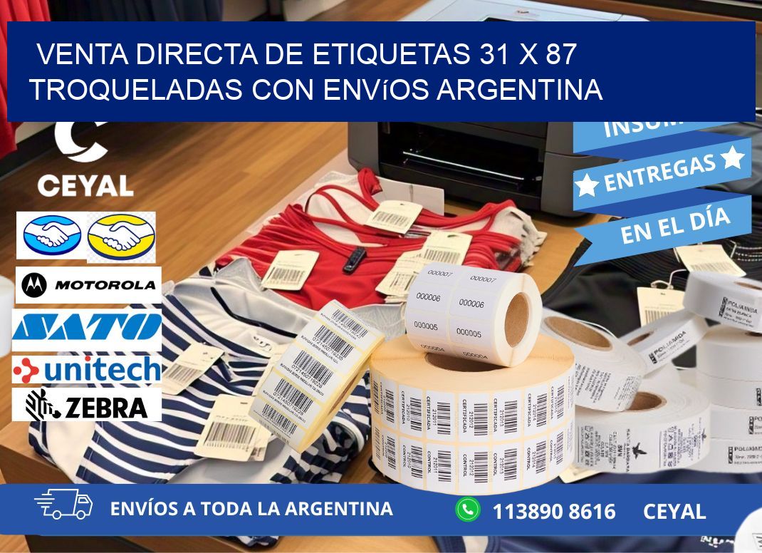 Venta directa de etiquetas 31 x 87 troqueladas con envíos Argentina