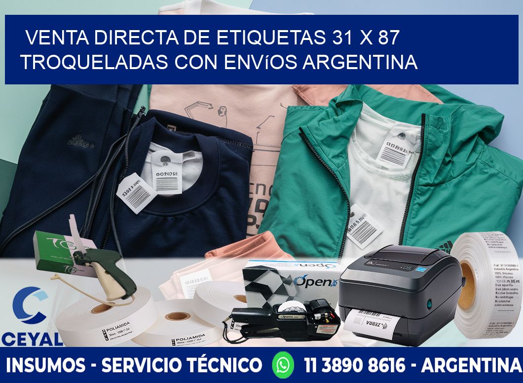 Venta directa de etiquetas 31 x 87 troqueladas con envíos Argentina