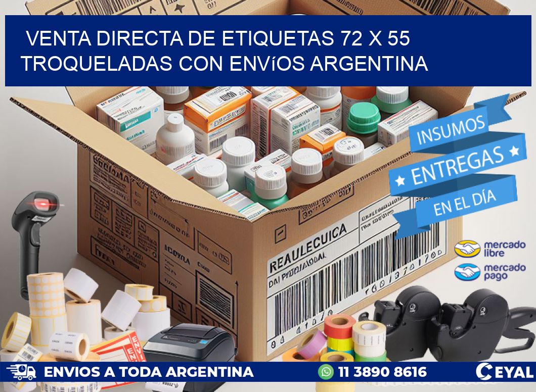 Venta directa de etiquetas 72 x 55 troqueladas con envíos Argentina
