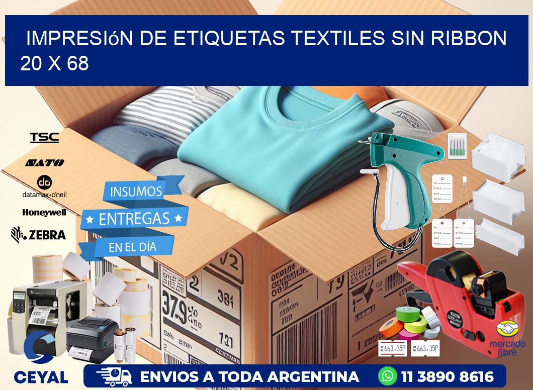 impresión de etiquetas textiles sin ribbon 20 x 68