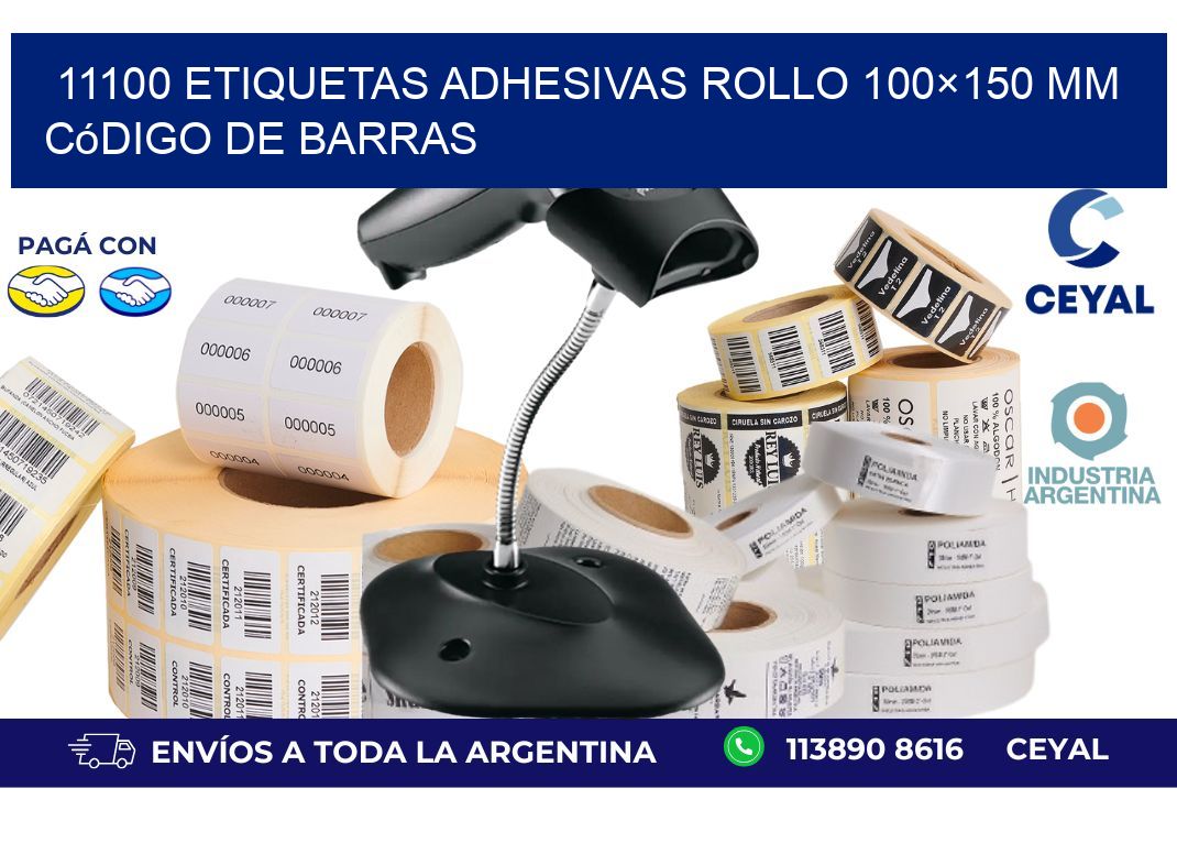 11100 etiquetas adhesivas rollo 100×150 mm código de barras