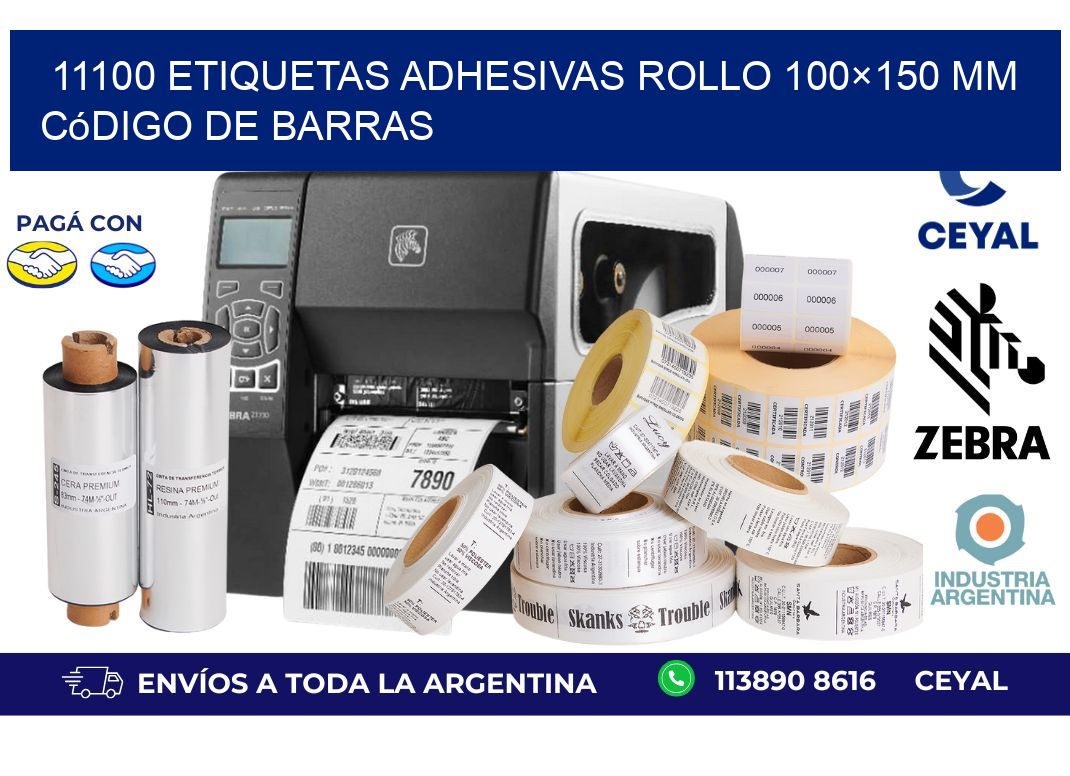 11100 etiquetas adhesivas rollo 100×150 mm código de barras