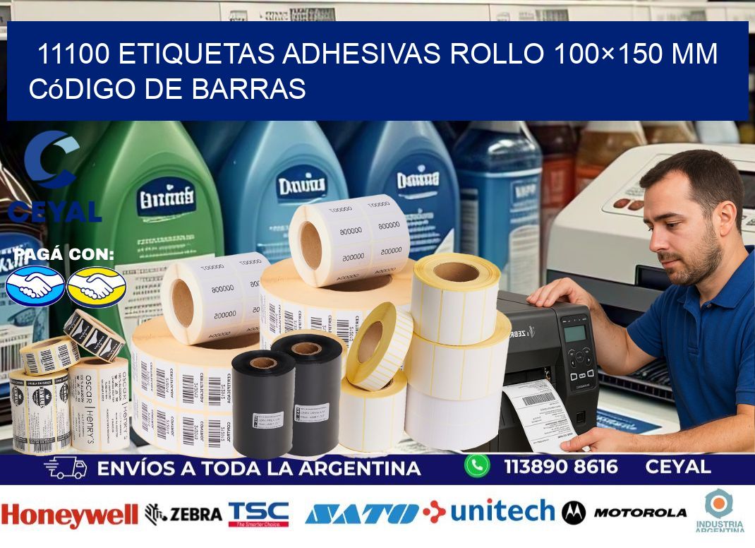 11100 etiquetas adhesivas rollo 100×150 mm código de barras