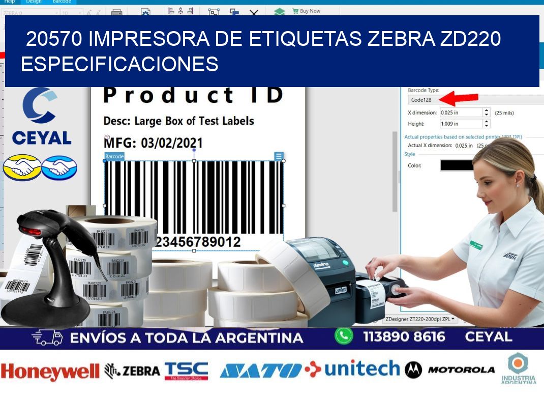 20570 impresora de etiquetas Zebra ZD220 especificaciones