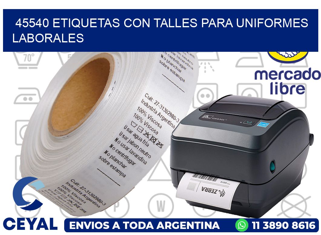 45540 etiquetas con talles para uniformes laborales