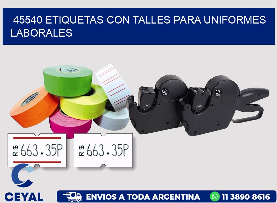 45540 etiquetas con talles para uniformes laborales