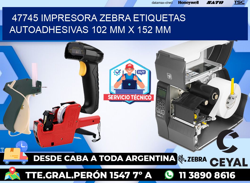 47745 impresora zebra etiquetas autoadhesivas 102 mm x 152 mm