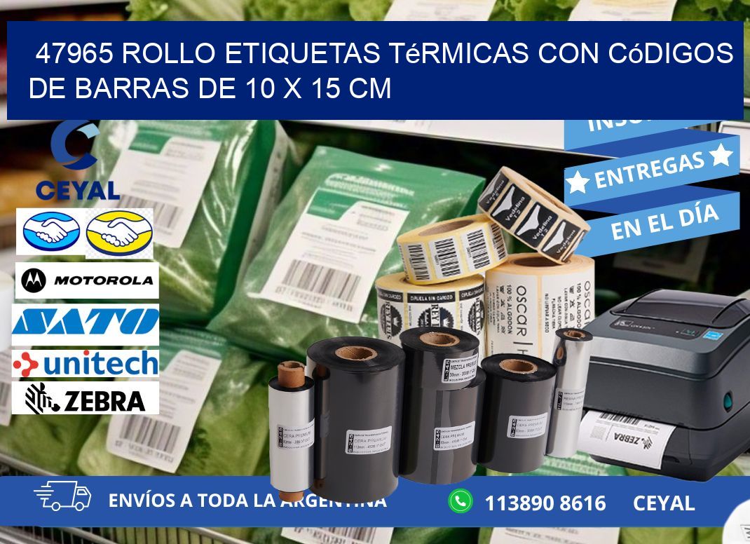 47965 Rollo etiquetas térmicas con Códigos de Barras de 10 x 15 cm