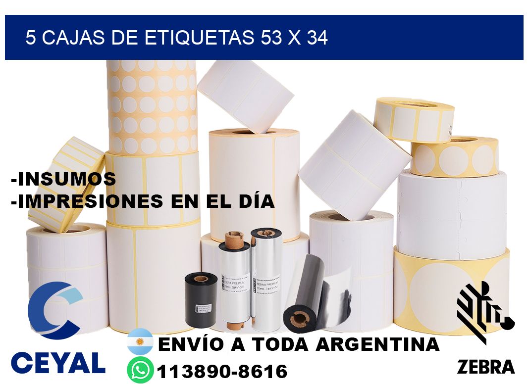 5 cajas de etiquetas 53 x 34