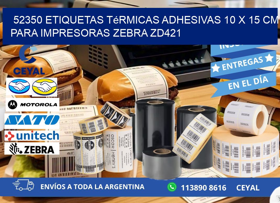 52350 Etiquetas Térmicas Adhesivas 10 x 15 cm para Impresoras Zebra ZD421