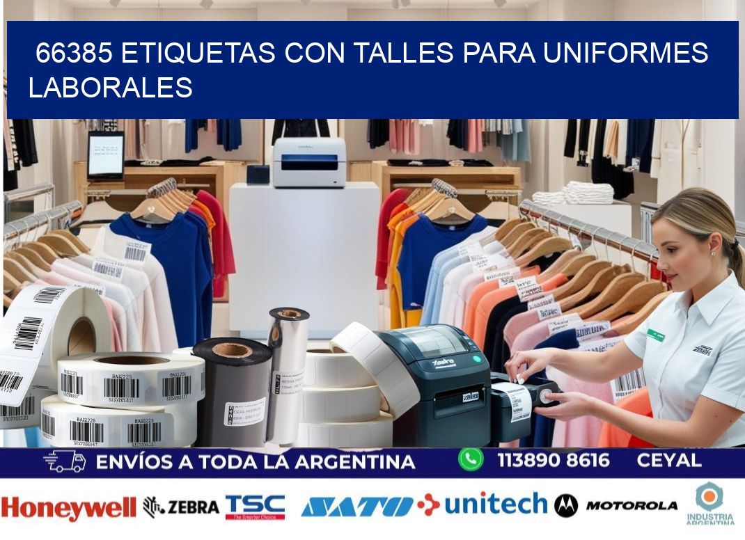 66385 etiquetas con talles para uniformes laborales