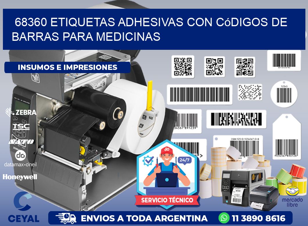 68360 etiquetas adhesivas con códigos de barras para medicinas