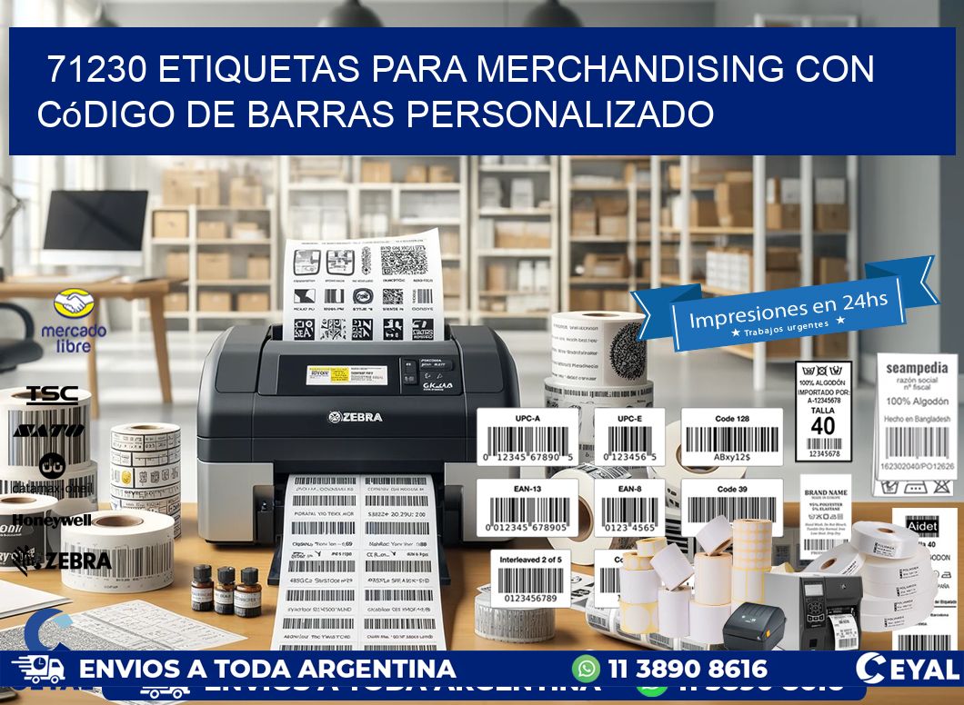 71230 etiquetas para merchandising con código de barras personalizado