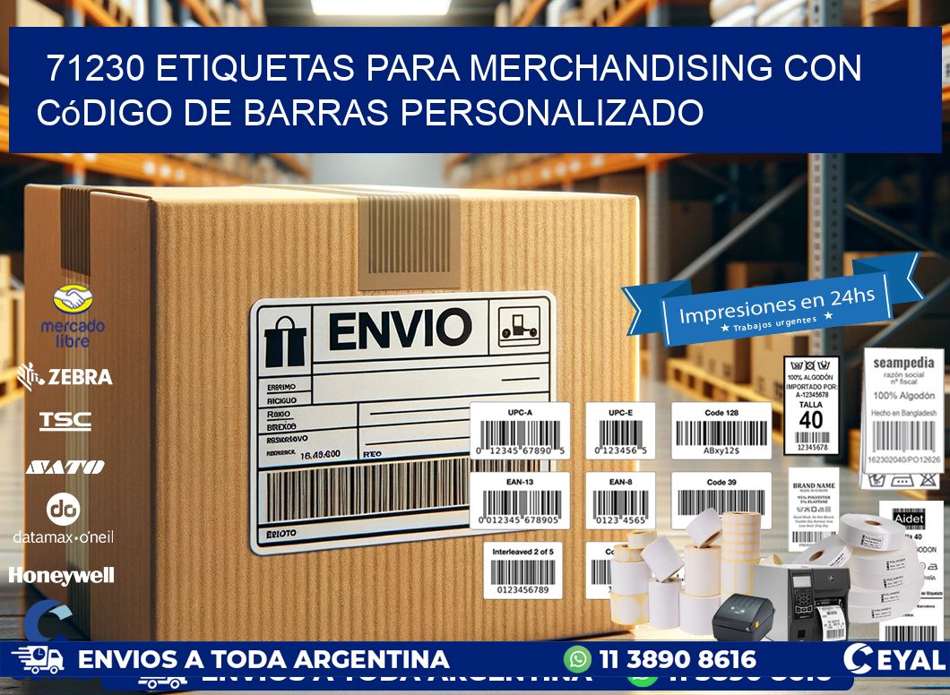 71230 etiquetas para merchandising con código de barras personalizado