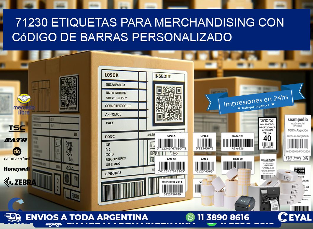 71230 etiquetas para merchandising con código de barras personalizado