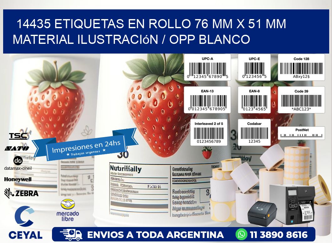 14435 Etiquetas en rollo 76 mm x 51 mm material Ilustración / OPP Blanco