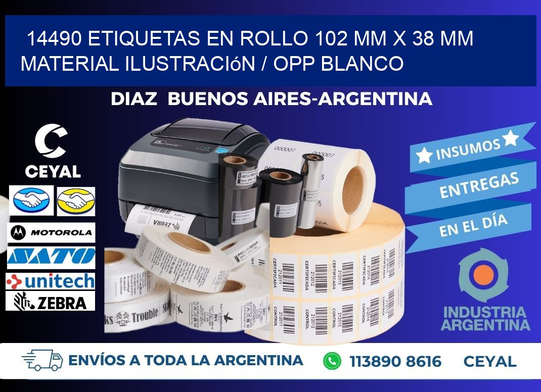 14490 Etiquetas en rollo 102 mm x 38 mm material Ilustración / OPP Blanco