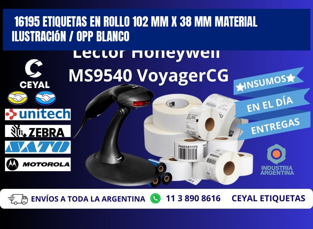 16195 Etiquetas en rollo 102 mm x 38 mm material Ilustración / OPP Blanco