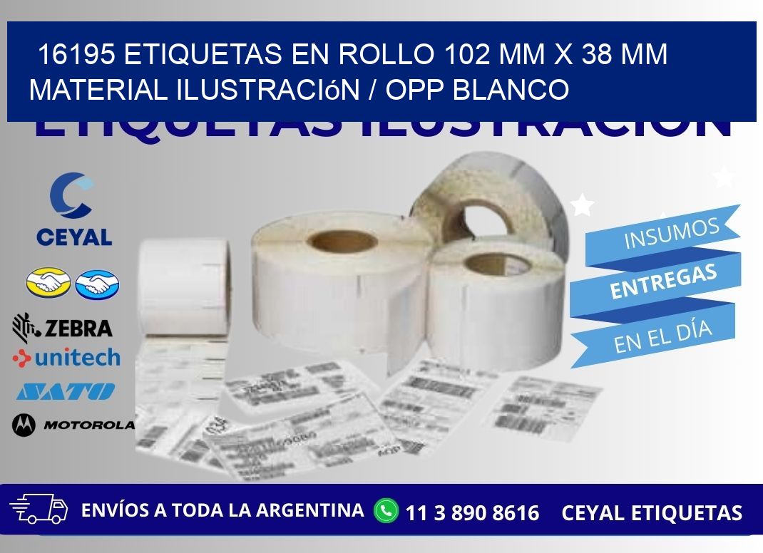 16195 Etiquetas en rollo 102 mm x 38 mm material Ilustración / OPP Blanco
