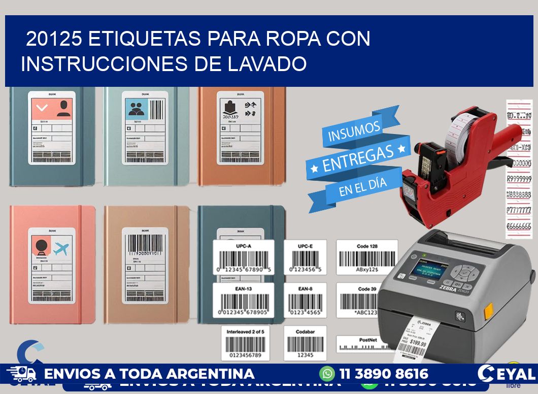 20125 etiquetas para ropa con instrucciones de lavado