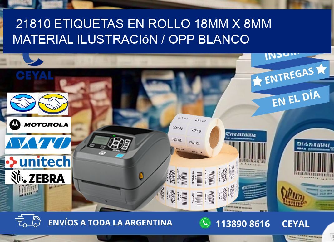 21810 Etiquetas en rollo 18mm x 8mm material Ilustración / OPP Blanco