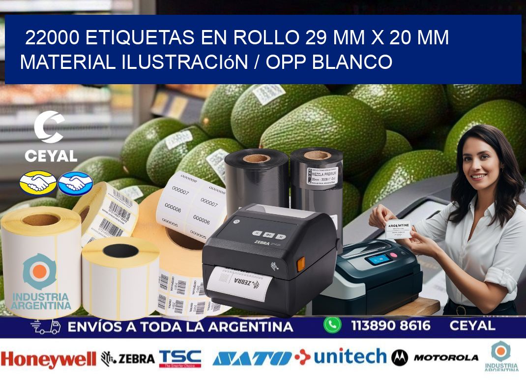 22000 Etiquetas en rollo 29 mm x 20 mm material Ilustración / OPP Blanco