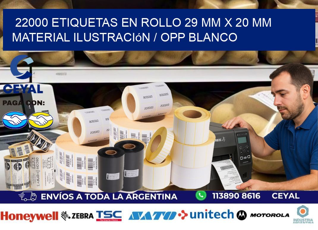 22000 Etiquetas en rollo 29 mm x 20 mm material Ilustración / OPP Blanco