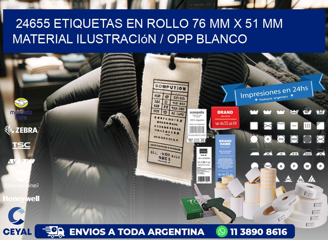 24655 Etiquetas en rollo 76 mm x 51 mm material Ilustración / OPP Blanco