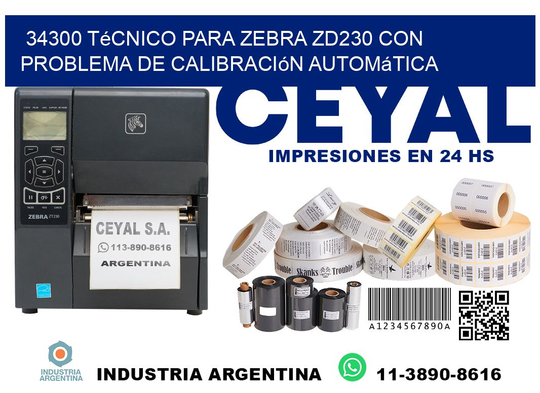 34300 técnico para zebra zd230 con problema de calibración automática