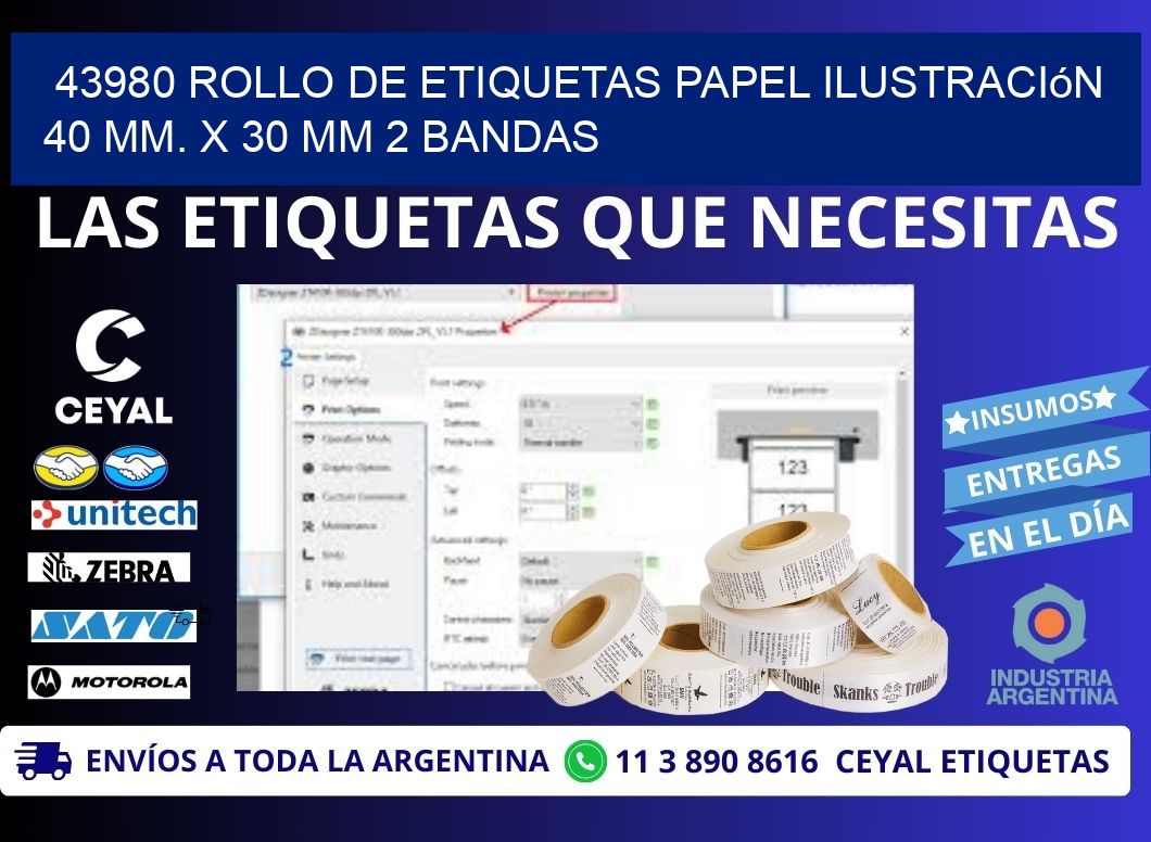 43980 Rollo de Etiquetas Papel Ilustración 40 mm. x 30 mm 2 Bandas
