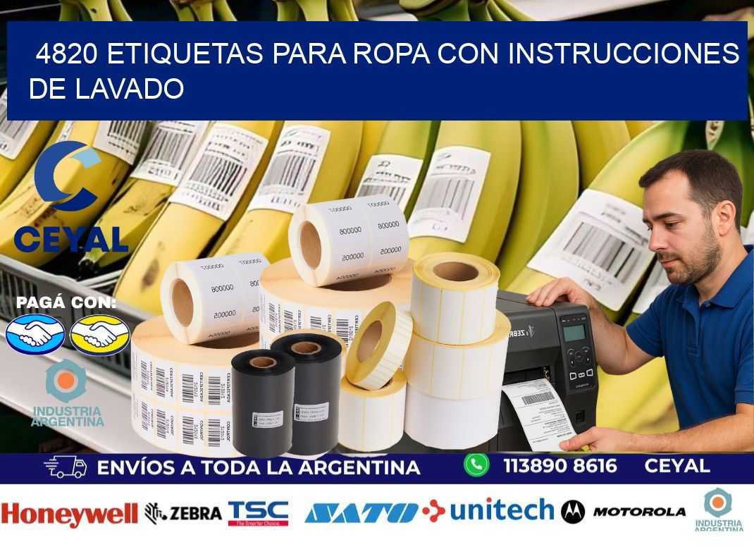 4820 etiquetas para ropa con instrucciones de lavado