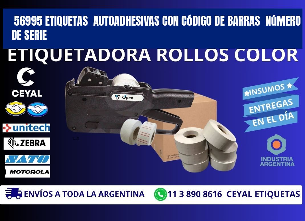 56995 etiquetas autoadhesivas con código de barras número de serie