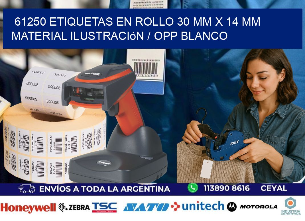 61250 Etiquetas en rollo 30 mm x 14 mm material Ilustración / OPP Blanco