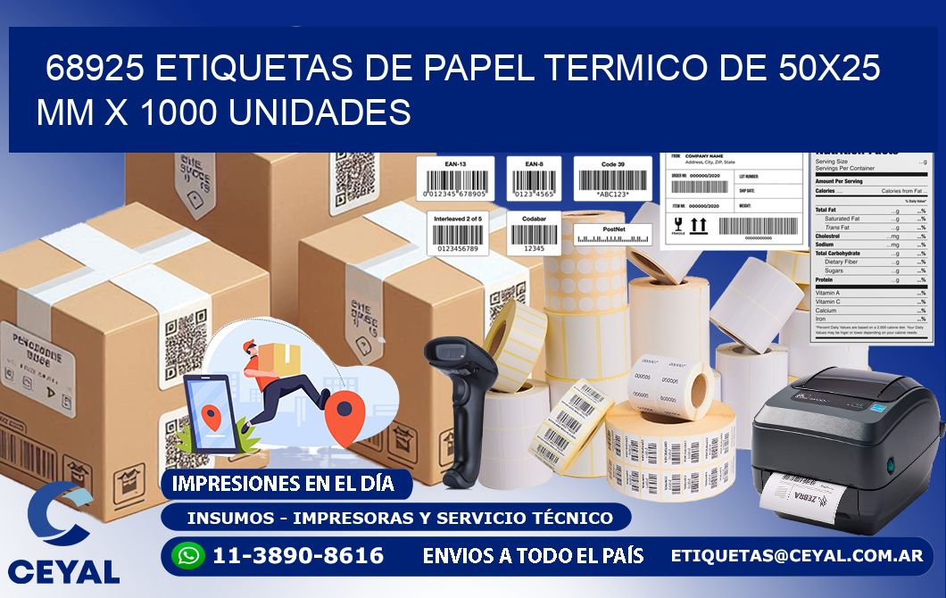 68925 Etiquetas De Papel Termico De 50x25 Mm X 1000 Unidades