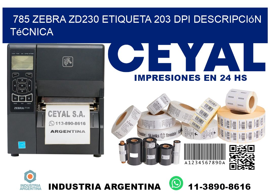 785 Zebra ZD230 etiqueta 203 dpi descripción técnica