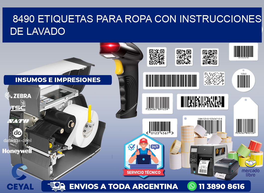 8490 etiquetas para ropa con instrucciones de lavado