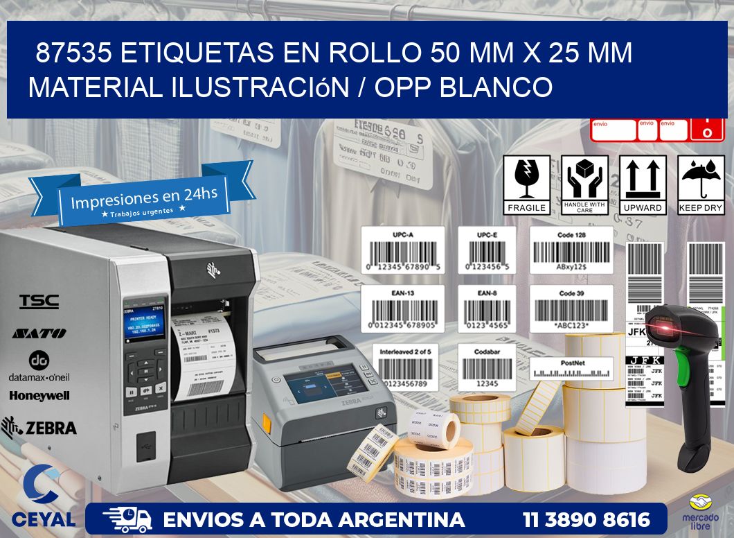 87535 Etiquetas en rollo 50 mm x 25 mm material Ilustración / OPP Blanco