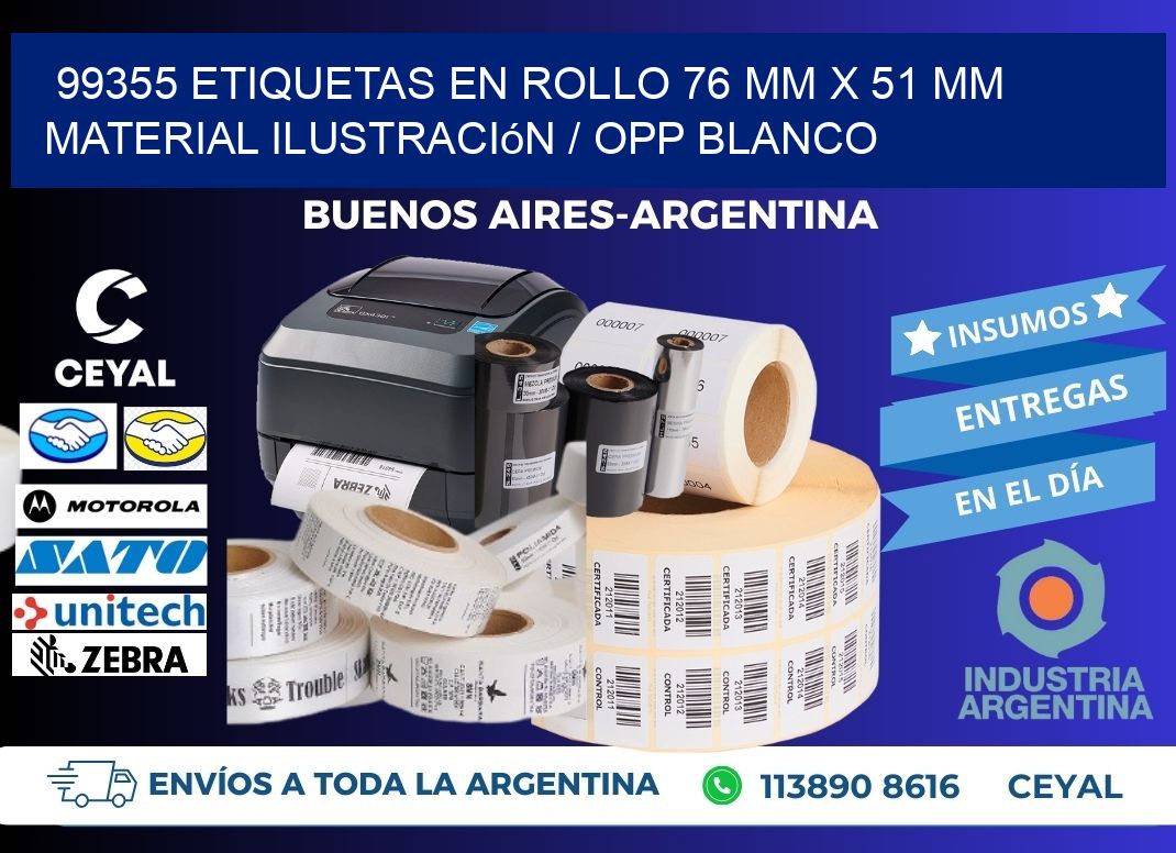 99355 Etiquetas en rollo 76 mm x 51 mm material Ilustración / OPP Blanco
