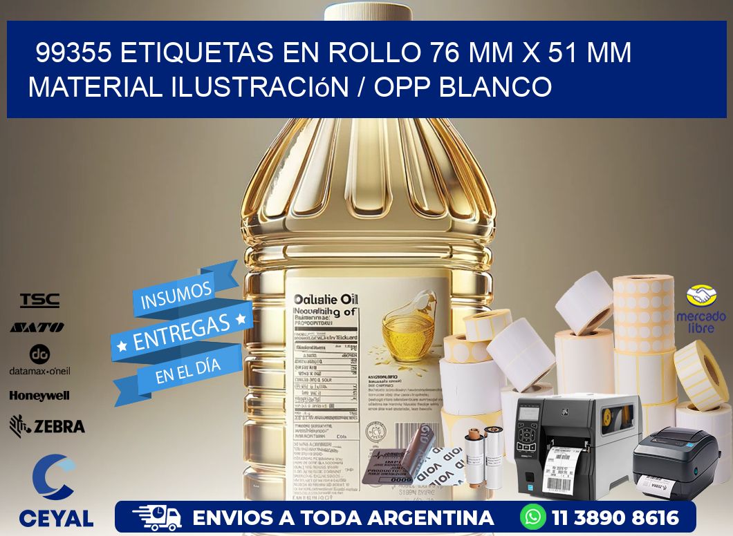 99355 Etiquetas en rollo 76 mm x 51 mm material Ilustración / OPP Blanco