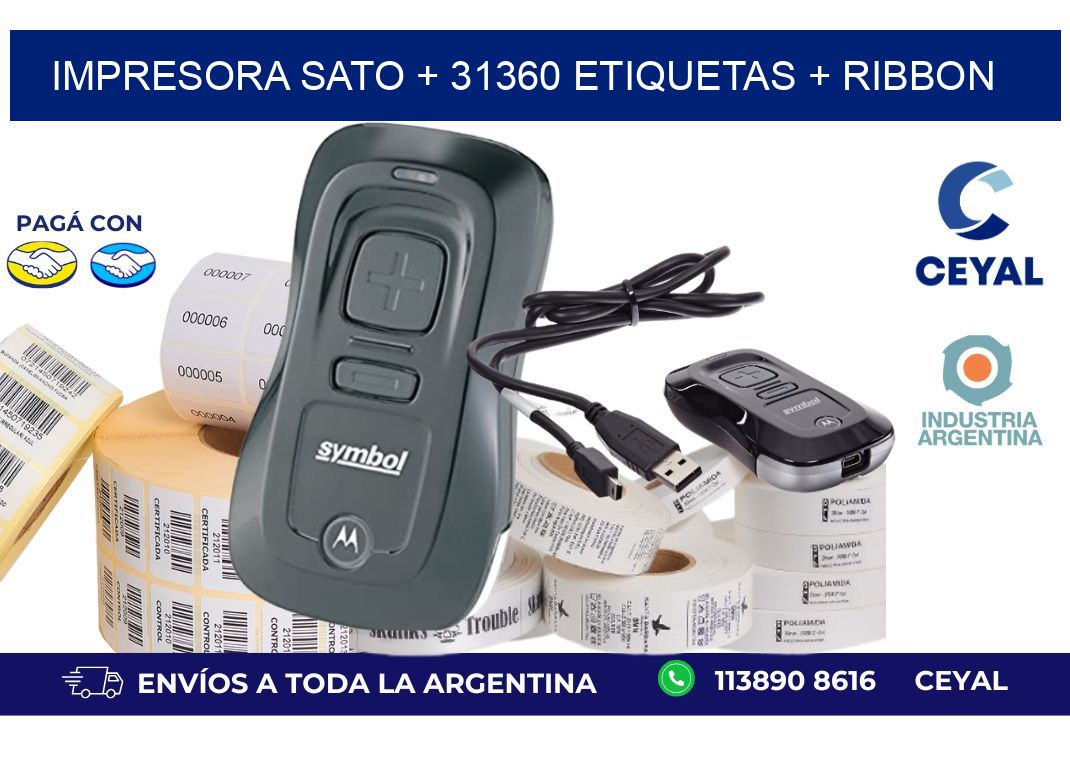 impresora SATO + 31360 etiquetas + ribbon