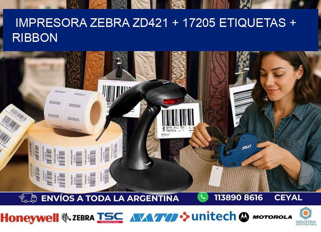impresora zebra zd421 + 17205 etiquetas + ribbon