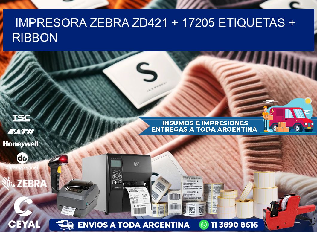 impresora zebra zd421 + 17205 etiquetas + ribbon