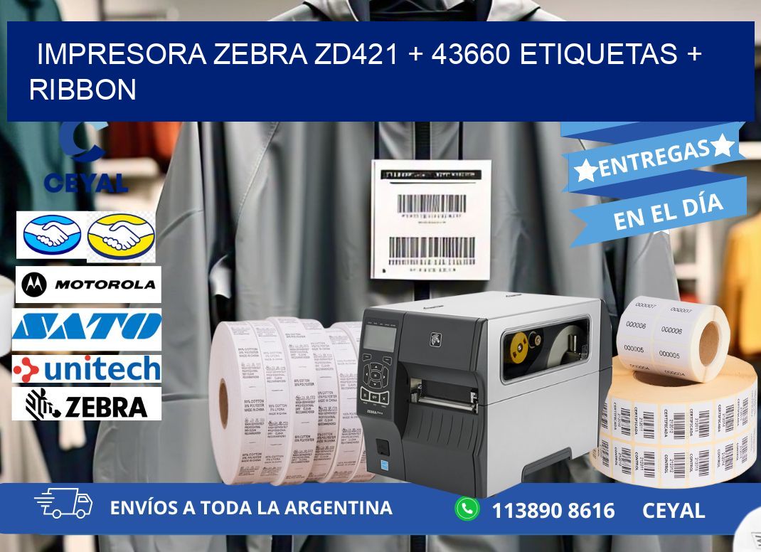 impresora zebra zd421 + 43660 etiquetas + ribbon