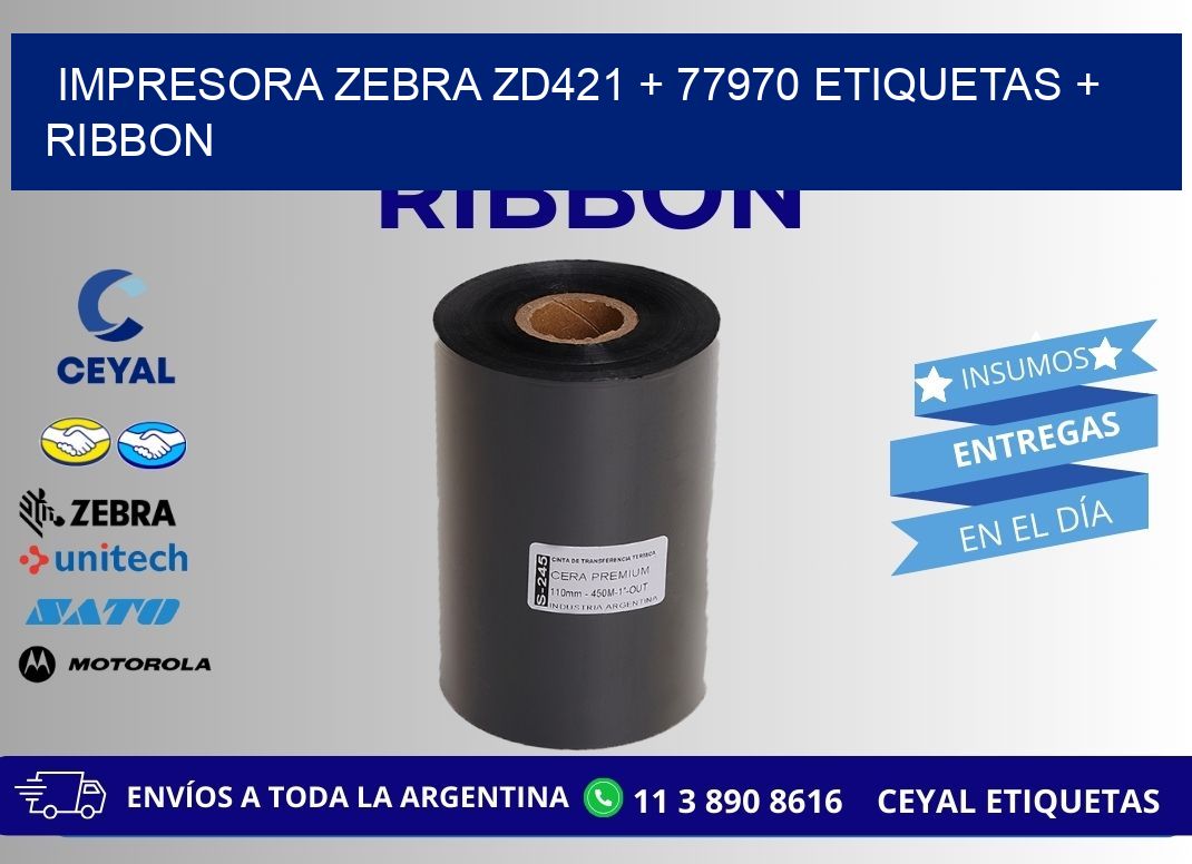 impresora zebra zd421 + 77970 etiquetas + ribbon