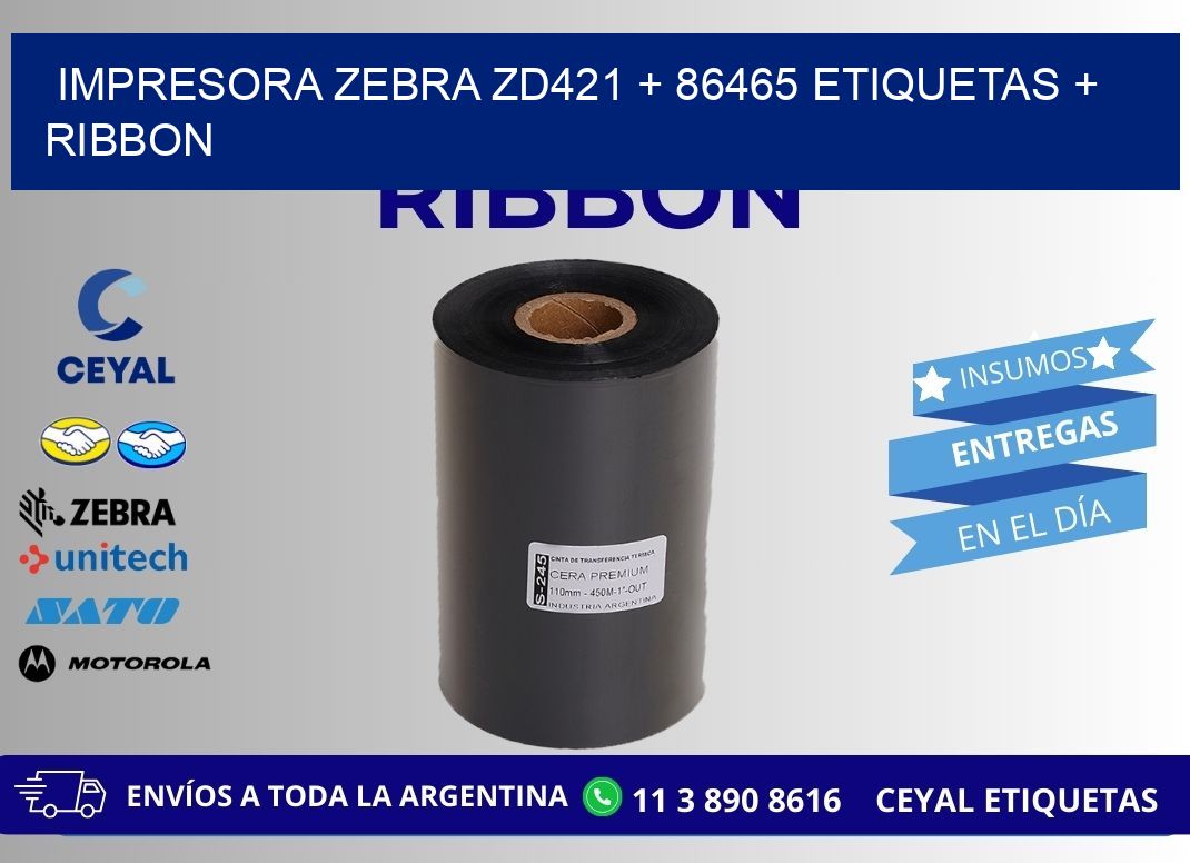 impresora zebra zd421 + 86465 etiquetas + ribbon