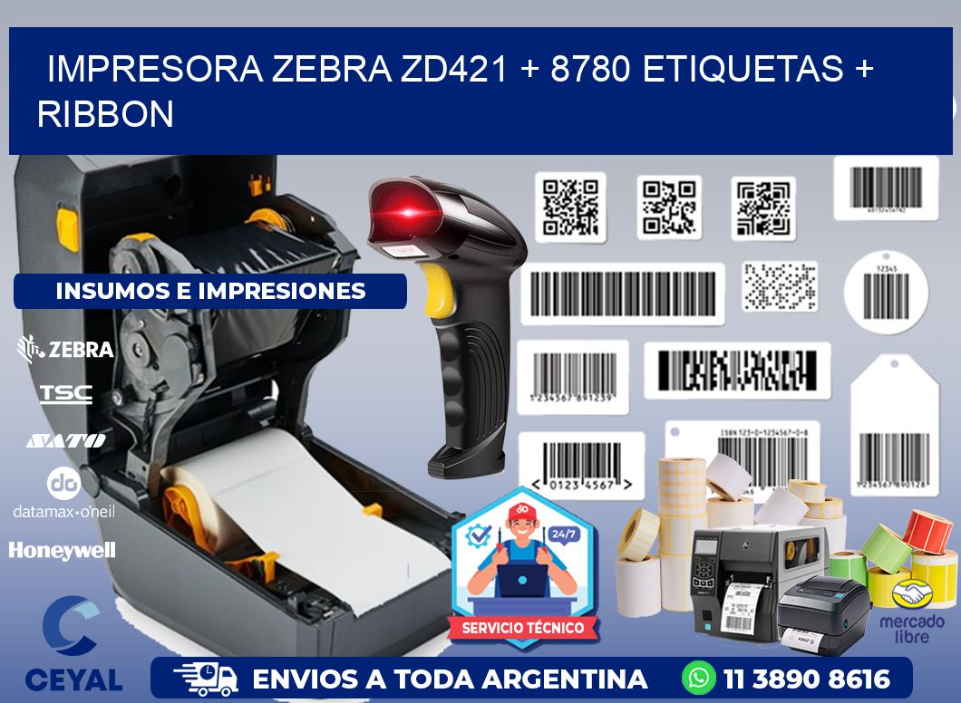 impresora zebra zd421 + 8780 etiquetas + ribbon