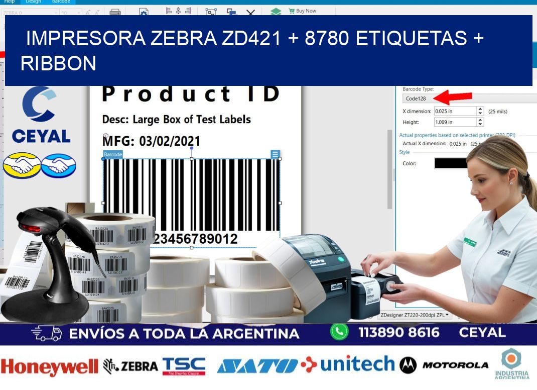 impresora zebra zd421 + 8780 etiquetas + ribbon